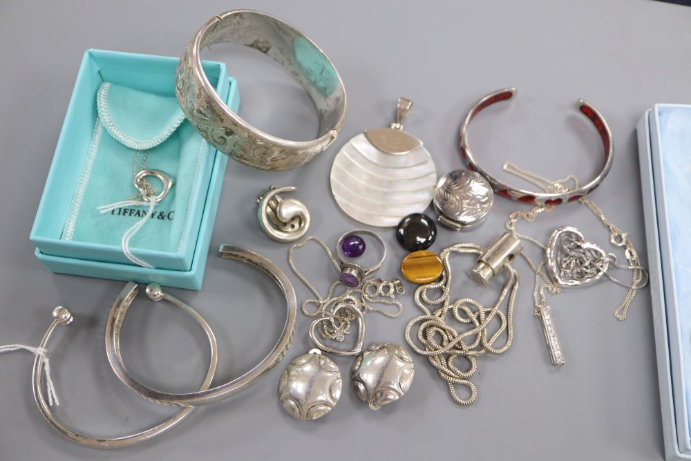 Egon Lauridsen, Denmark, a set of five silver-gilt and enamel coffee spoons and a collection of modern silver jewellery,